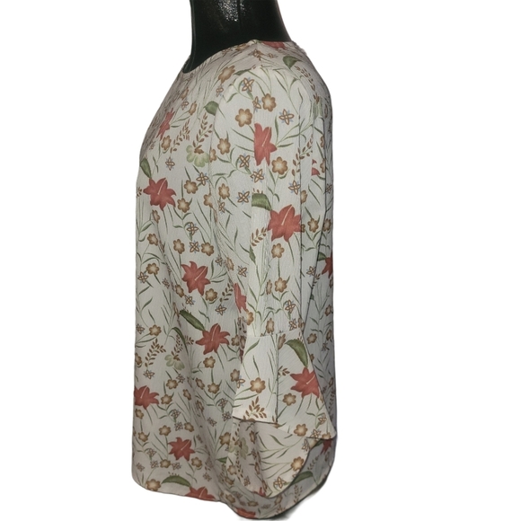 Papillon Cream Floral Print Bell Sleeve Blouse XL - Picture 5 of 7